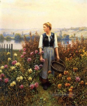  garten - Mädchen mit einem Korb in einem Garten Landfrau Daniel Ridgway Knight